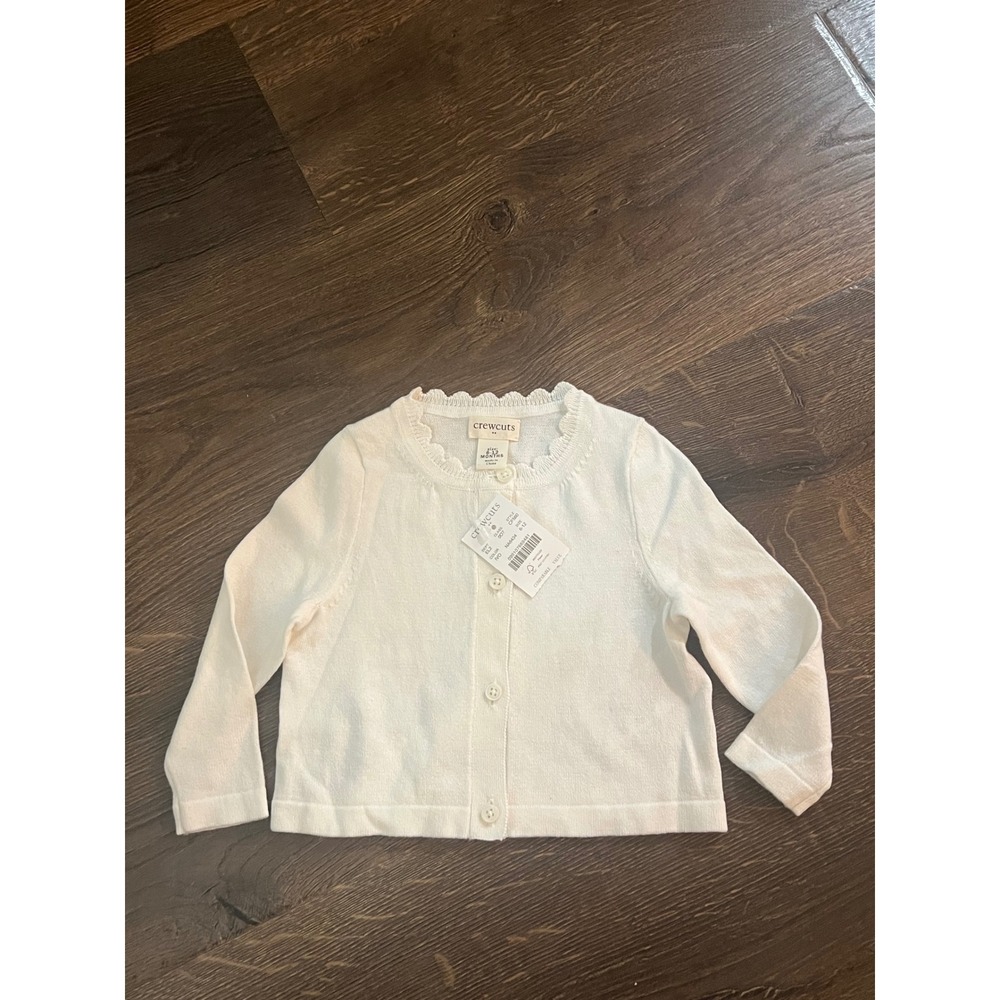Crewcuts J.Crew Baby Girl White Scalloped Cardigan Sweater 6-12 Months CF560 NEW